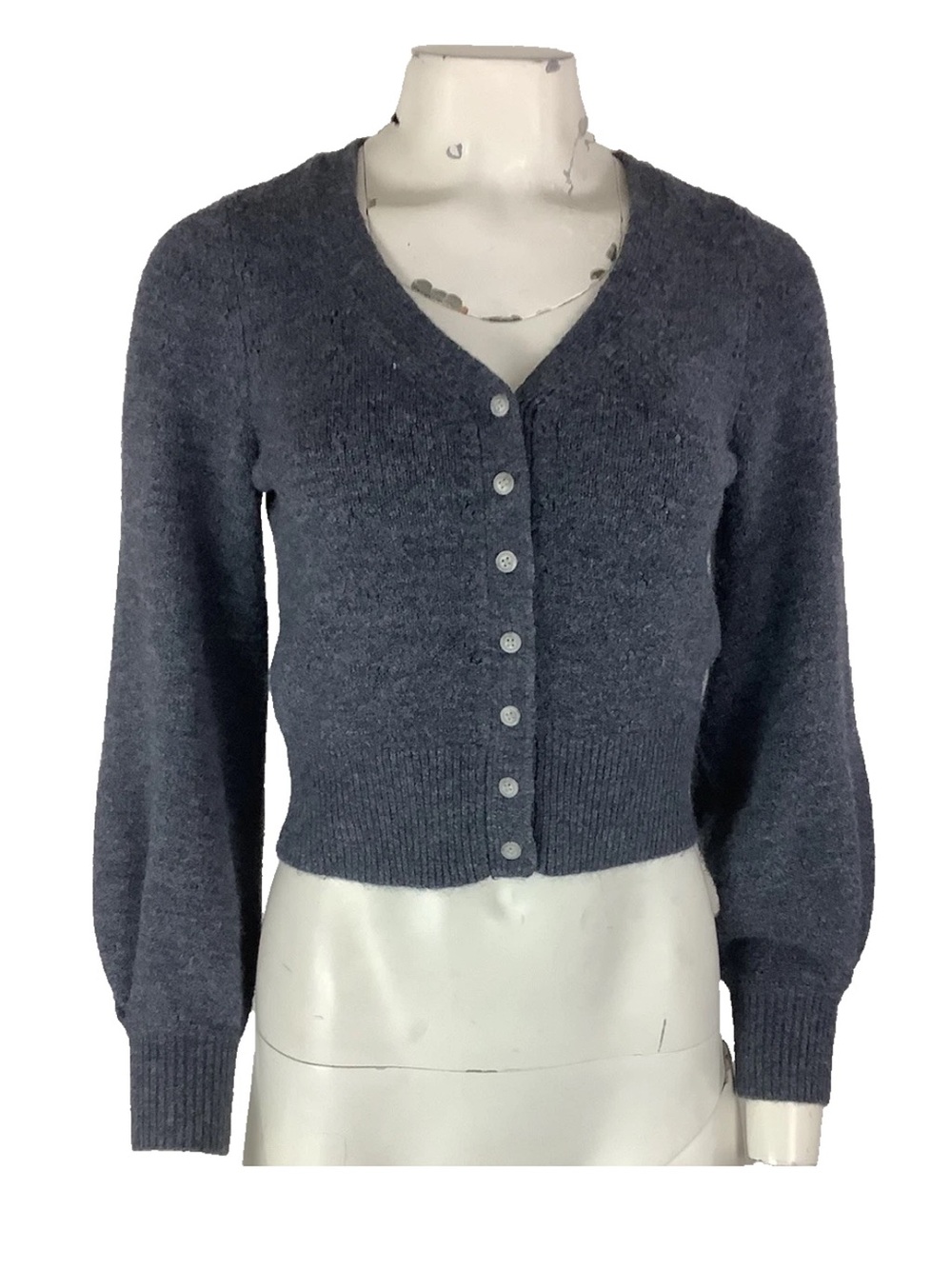 Abercrombie & Fitch Womens Sz S Soft Feel Drop Knit Button Crop Cardigan Blue